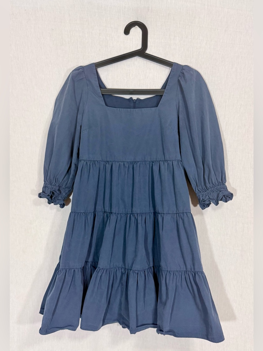 Madewell size S 100% Cotton fully linedBlue Tiered Square-Neck Babydoll Dress